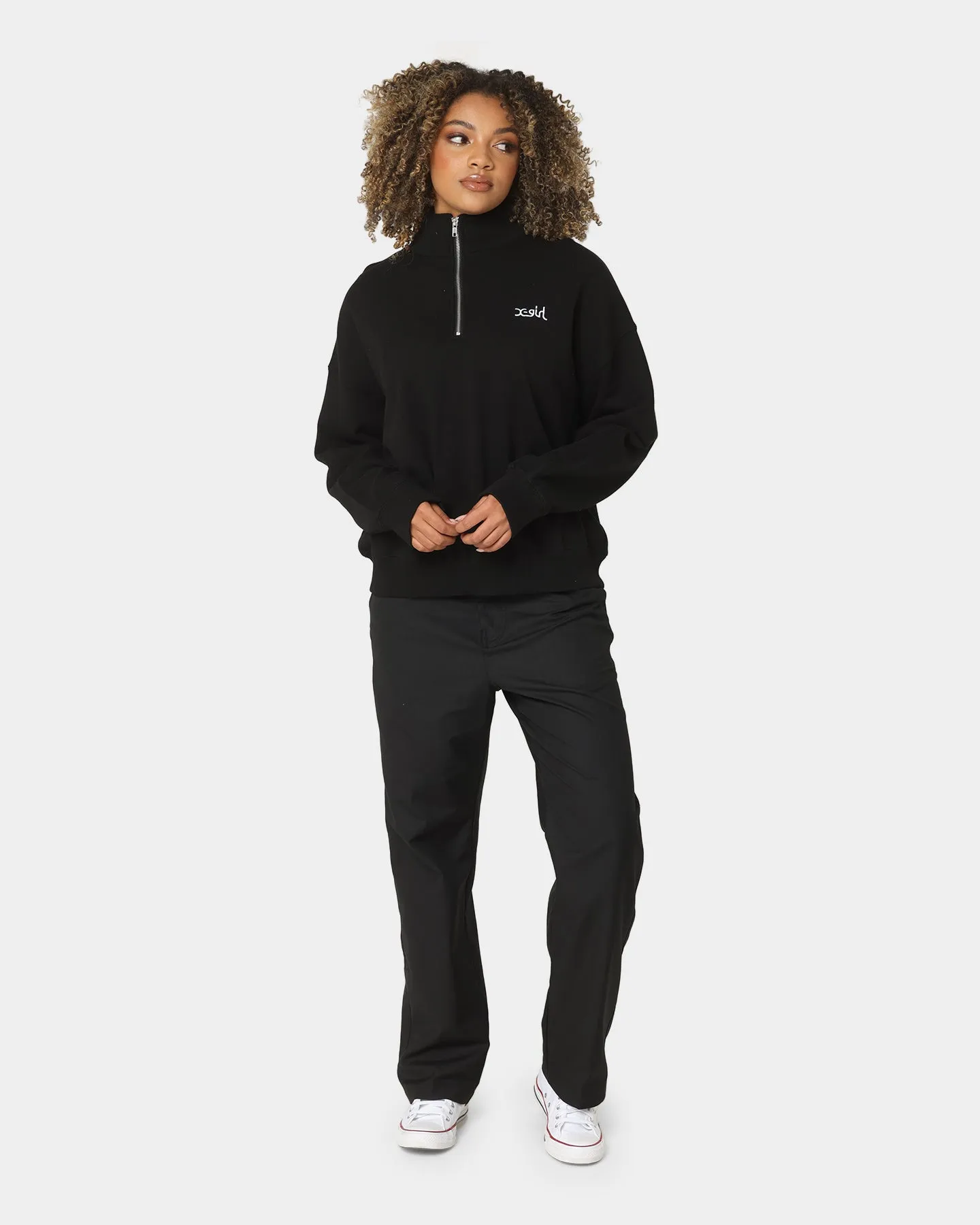 X-Girl Women's Mills Logo Quarter Zip Sweatshirt Black