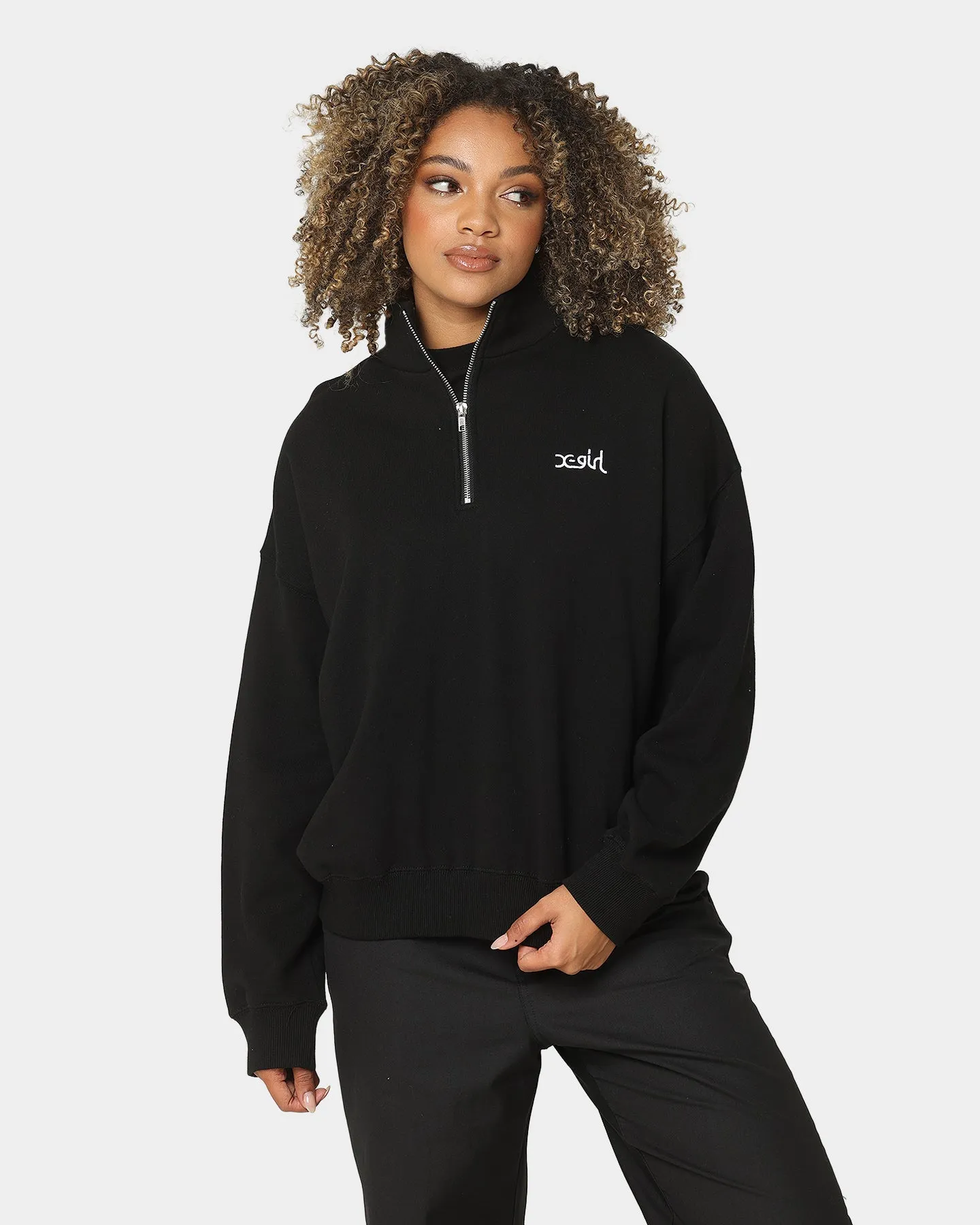 X-Girl Women's Mills Logo Quarter Zip Sweatshirt Black