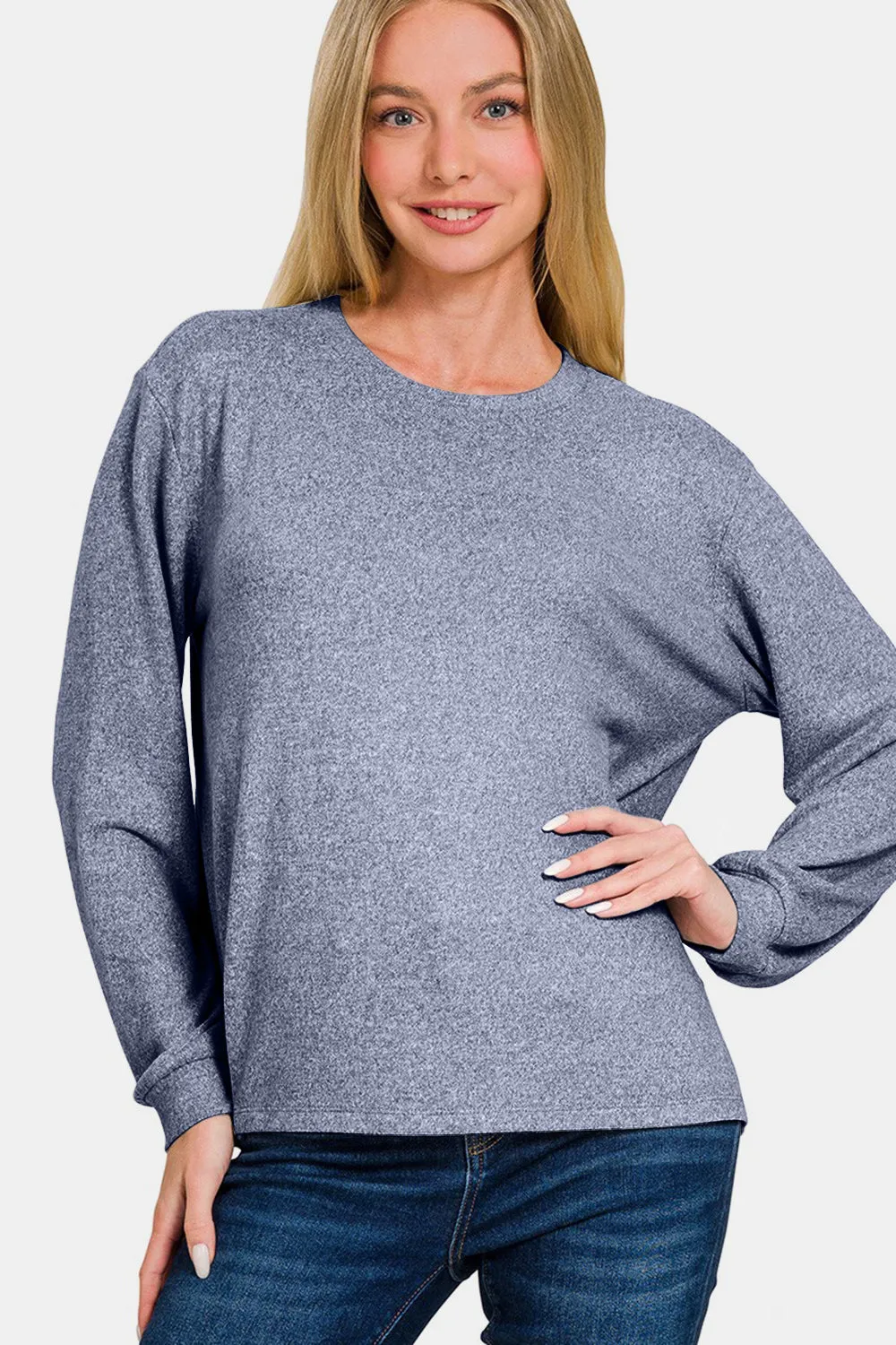 Zenana Hacci Round Neck Long Sleeve T-Shirt